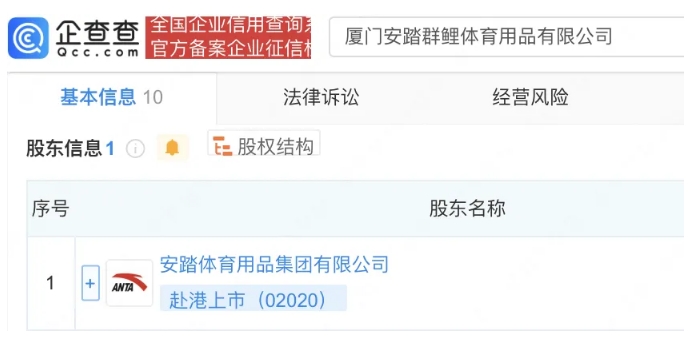 安踏成立新公司，注冊資（zī）本10億元（yuán）！特步增資至32.7億